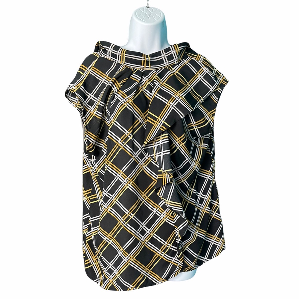 Black Mulicolor Plaid High Neck Tank Top